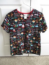 Womens Ladies Christmas Holiday Nurse Scrub Top Uniform Blouse Medium