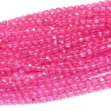Crystal Bright Pink AB Czech Fire Polished Round Faceted Glass Beads 6mm 68pcs