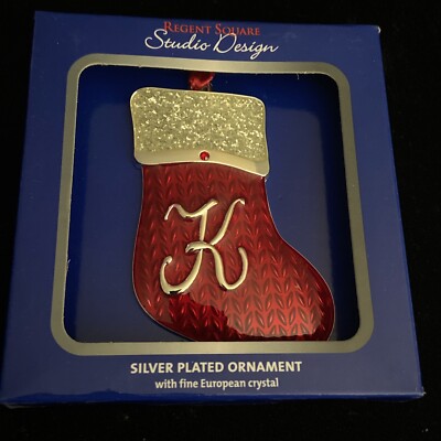 REGENT SQUARE STUDIO DESIGN K INITIAL ENAMEL PATTERN CHRISTMAS HOLIDAY ORNAMENT