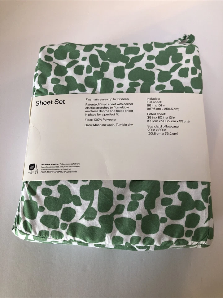 ROOM ESSENTIALS Juego de Sábanas Doble Microfibra XL Verde Blanco Dormitorio Niños Ropa de Cama NUEVO Foto 2 de 2