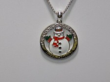 J274-VINTAGE NECKLACE HAPPY HOLIDAY SNOWMAN WINTER 17" -20"