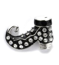 Black enamel and clear crystal shoe lapel pin