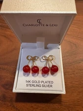 Charlotte & Lexi Earrings Cherries 14K Gold Plated Sterling Silver Cherry Studs