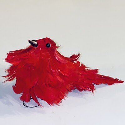Vtg Plump Red Feathered Cardinal Bird Wire Coil Clip On Christmas Ornaments 7  L