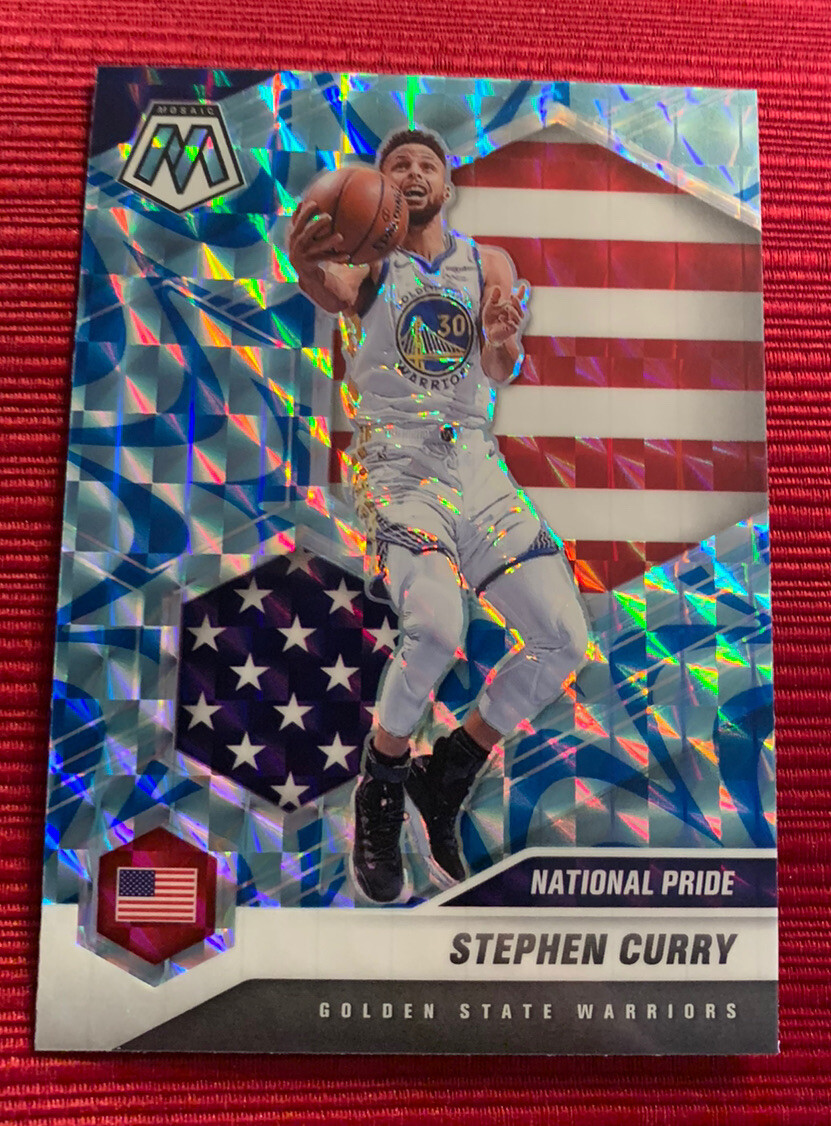 2020-21 Mosaic Stephen Curry National Pride BLUE REACTIVE Card #249.