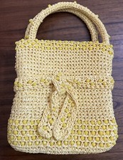 Vintage Raffia Faux Straw Japan Yellow Hand Bag / Purse 1940's-1960's