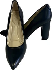 NINE WEST Pump Astoria Black Leather Block Heel 9X9 Comfort Fit Construction 313