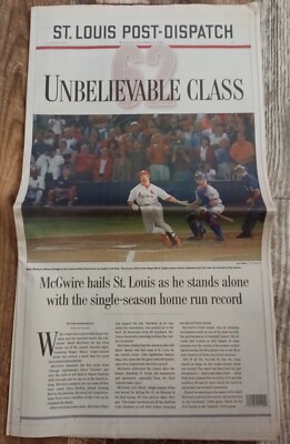 ST. Louis Post Dispatch Newspaper ~ Mark McGwire 62 Unbelievable Class