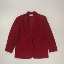 Alfred Dunner Women's 100 Wool Blazer Jacket Size 14 Red 1 Button Vtg USA Made