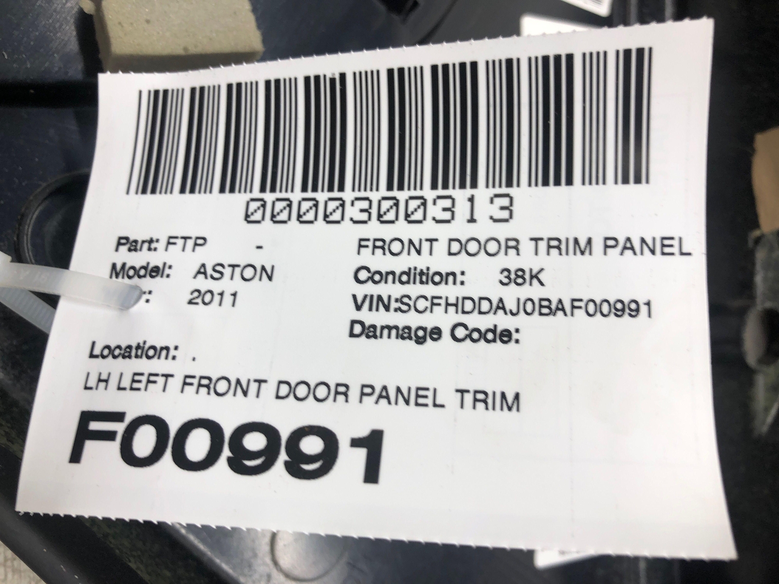 ASTON MARTIN RAPIDE LEFT FRONT DOOR PANEL TRIM COVER BEIGE BLACK LEATHER OEM