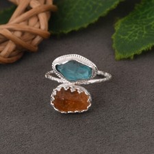 Solid 925 Sterling Silver With Dual Stone Stackable Ring For Anniversary Gift