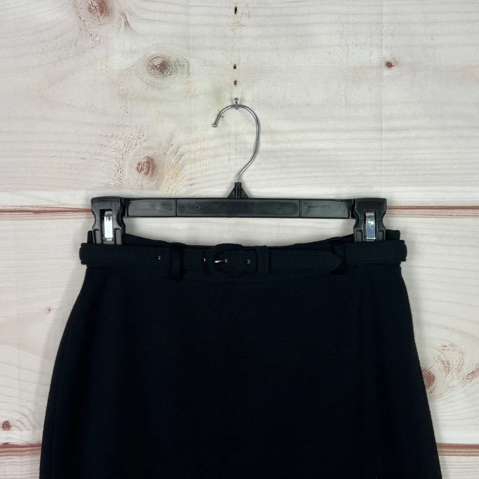 Ralph Lauren Collection Skirt Womens 2 Black Wool Blend Pencil Midi Belted Solid - image 2 of 4