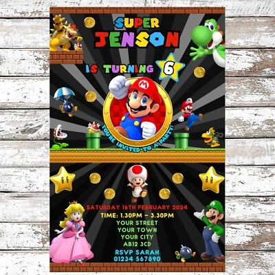 10 PERSONALISED SUPER MARIO INVITATIONS BIRTHDAY PARTY INVITES + ENVELOPES