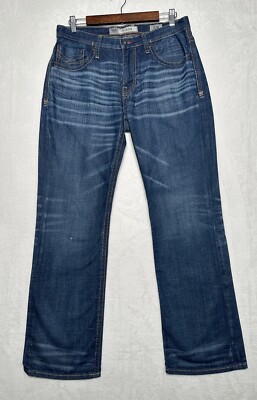 BKE Buckle Jeans Mens 32R Blue Denim Derek Straight Distressed Stretch (32x30)