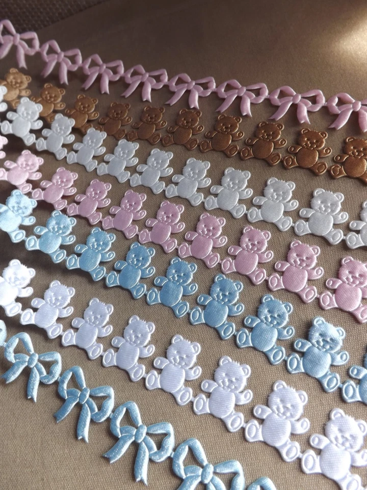Teddy bear trim ribbon CRAFT card Favours Baby shower Christening Newborn craft