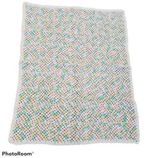 Hand Crocheted Knit Baby Blanket Afghan Pastel White / Pinks /Greens / Yellows