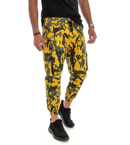 Pantalone Uomo Cargo Militare Giallo Verde Nero Elastico in Vita GIOSAL |  eBay