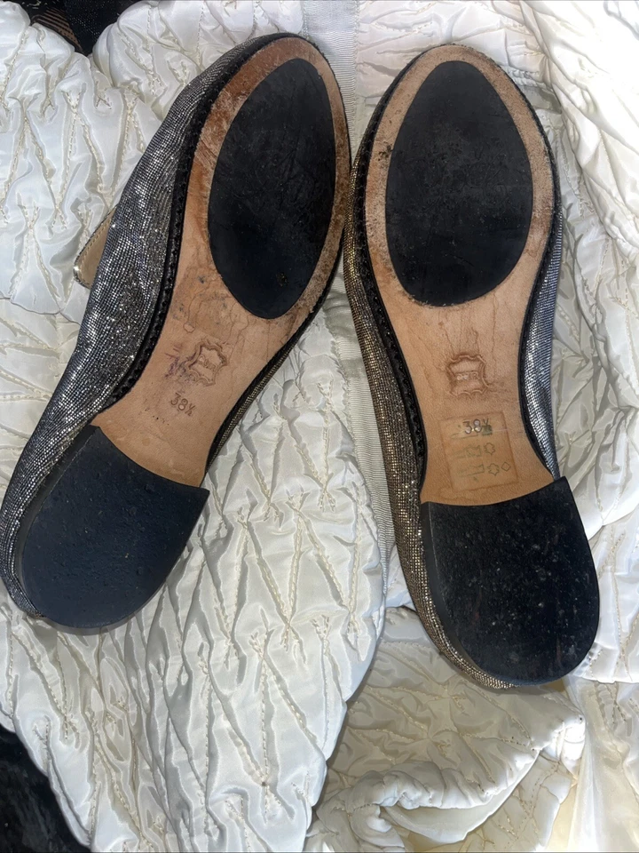 Robert Clergerie Silver/Gold Iridescent Silk Thread Wide Tongue Flat Loafer 38.5 - Image 3 of 4