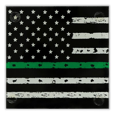 Thin Green Line 3.5'' Square Glass Coasters by DCM Solutions