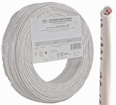 500' ft 22 Gauge 4 Conductor Stranded Security Alarm COPPER Wire Cable White