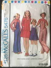 Vintage 1977 McCalls Pattern 5476 Girls Unlined Jacket Jumper Jumpsuit Size 8