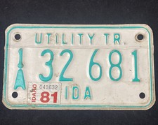 1981 Idaho Utility Trailer  License Plate  1A 32681