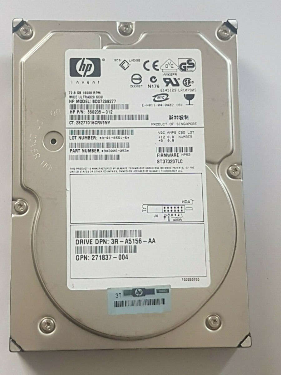 72.8GB HP BD07288277/ST373207LC Wide Ultra320 SCSI 80-Pin 10K 3.5