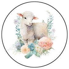 LAMB WITH FLOWERS ENVELOPE SEALS LABELS STICKERS PARTY FAVORS