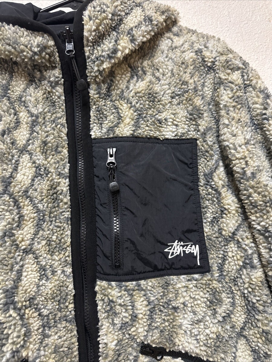Stussy Snake Jacquard Reversible Sherpa Hooded Jacket Men's Sz