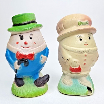 Anthropomorphic Egg Mr. & Mrs. Humpty Dumpty Rare Blow-Mold Salt & Pepper Set