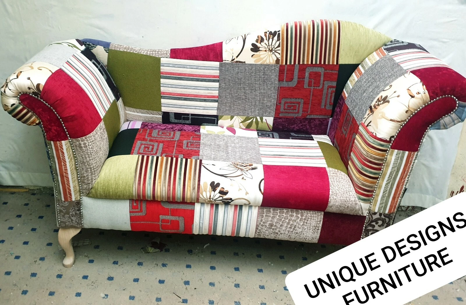 patchwork 2 seater love seat sofa two seater chaise lounge