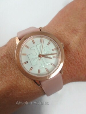 NEW Tory Burch Small Gigi Pink Rose Gold Leather Strap Watch