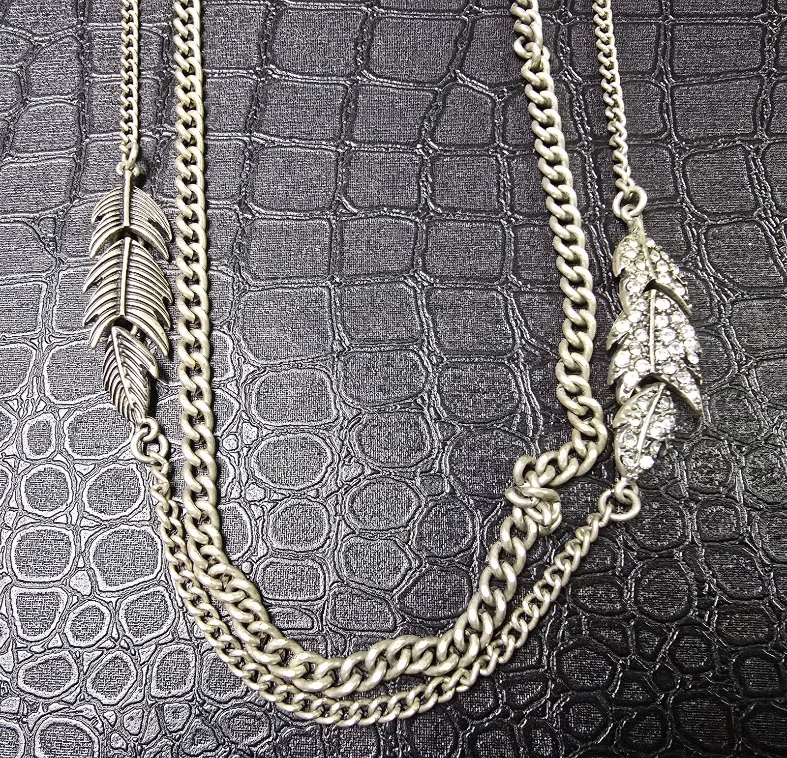 Double Chain Silver Tone Multi Leaf Bohemian Styl… - image 2