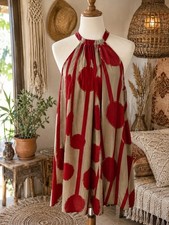 SHEIN Curve 2XL Halter Tunic Dress Sleeveless Red Beige Abstract Print
