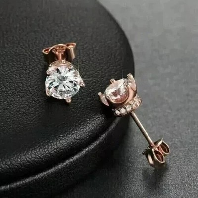 2Ct Round Cut White Diamond Lab Created Stud Earrings 14K Rose Gold Over