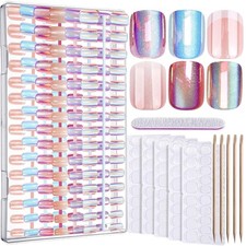 Press on Nails, 6 Colors Chrome Press on Nails Short, Cat Eye Nails Short Round,