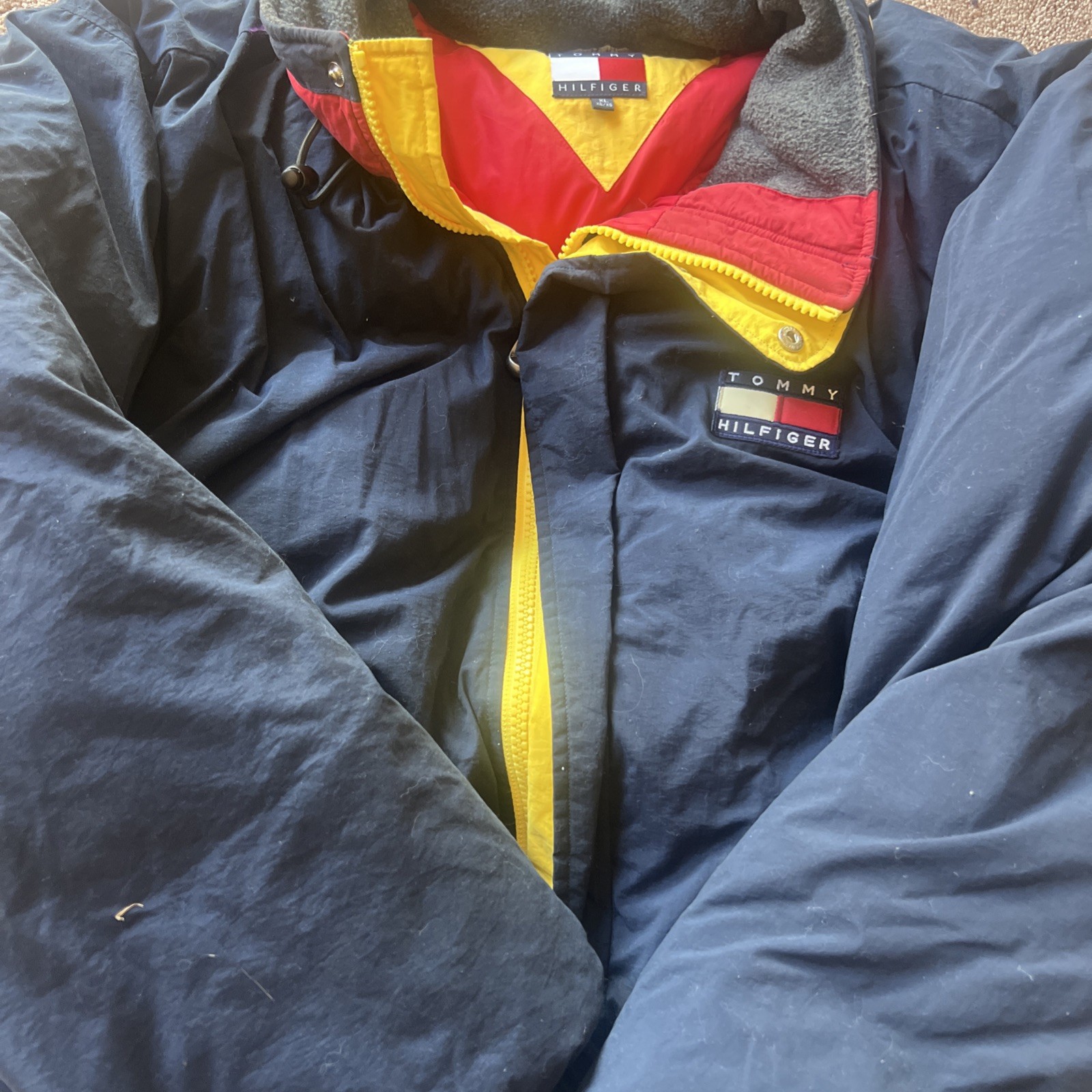 Vintage 90’s Tommy Hilfiger Puffer Jacket Men’s XL Down Fill Logo Hip Hop Y2K