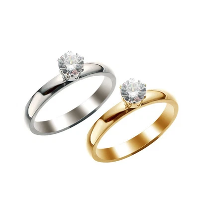Edelstahl Verlobungsring Gold Silber Stein Damen Ring Wunschgravur Datum Name - Bild 1 von 4