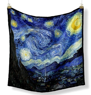 Van Gogh Sternennacht Seide Satin Quadrat Schal Bandana Stirnband Hals Gesichtsmaske