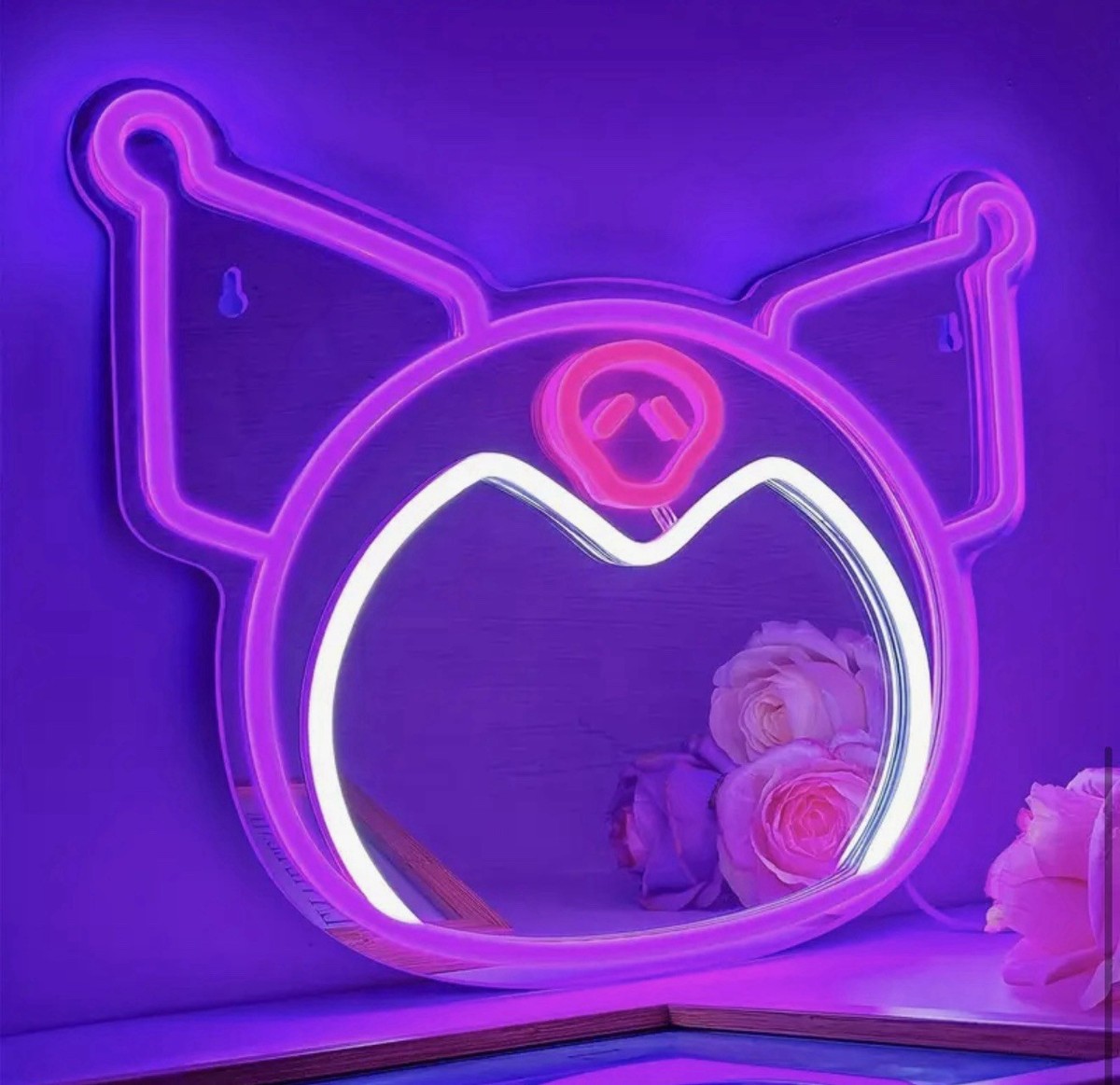 NEW! SANRIO KUROMI LED Neon Light Up Wall Mirror Purple Pink White