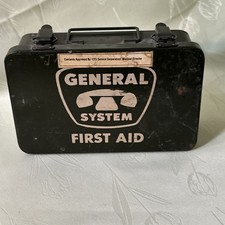 Vintage General System Telephone First Aid Kit Green Metal Box 8” c.1940s-50s