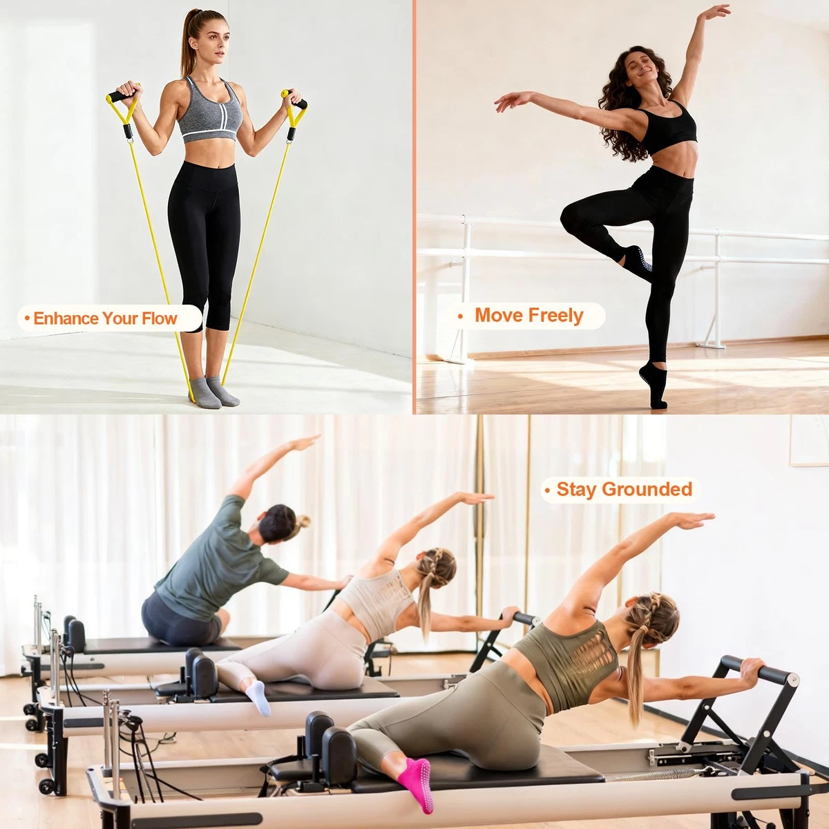 5 pares de calcetines antideslizantes con agarre de pilates para mujer, calcetines antideslizantes con agarre para barra...