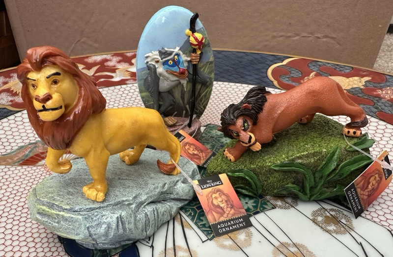3 pc Disney Lion King Mufasa/Scar/Rafik Pride Rock Aquarium Fish Tank Decor NWT
