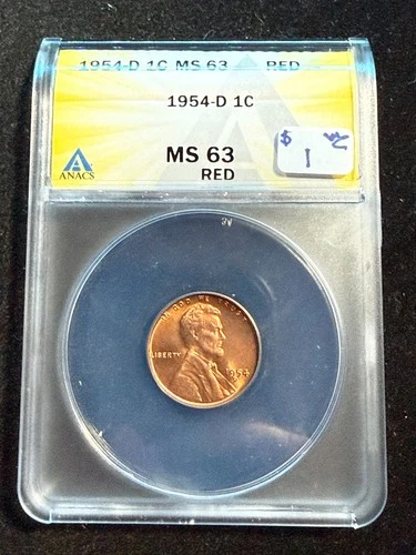 1954 D LINCOLN WHEAT CENT ANACS MS 63 RD 160
