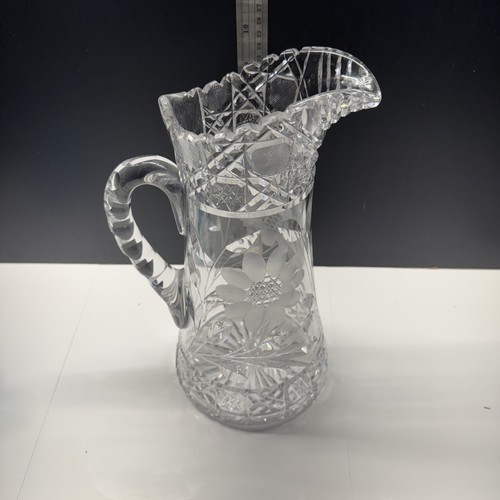 American Brilliant Period Cut Glass Pitcher Flower Daisy 10.5” Vintage Free Ship - Picture 3 of 6