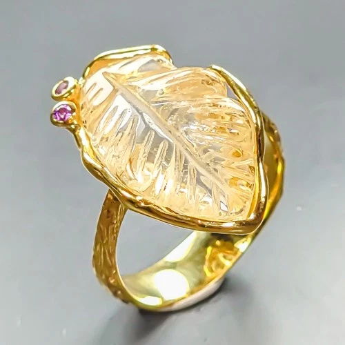 Carving gem Natural Citrine Ring 925 Sterling Silver Size 8 /R458128