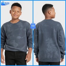 Large 12 14 - Boys Crew Neck Camoflauge Fleece Pullover Sweatshirt - Dark Blue