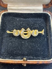 Antique Victorian Equestrian Riding Crop Brooch 3 Graduated Horseshoes Gold Tone