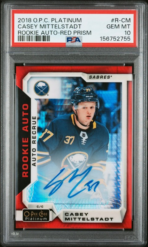 2018/19 OPC Platinum Rookie Auto Casey Mittelstadt Red Prism 33/50 PSA 10 POP 2