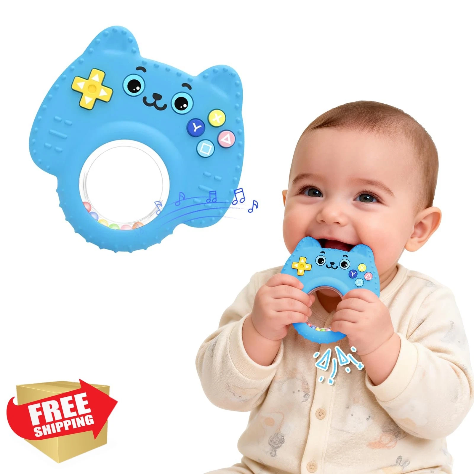 KEEYMENT Silicone Baby Teether Kitten Remote Blue
